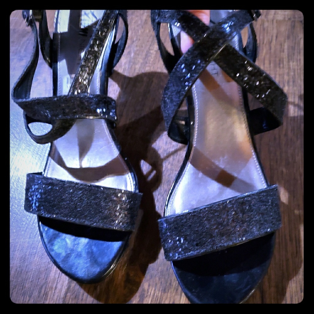 Black glitter heels